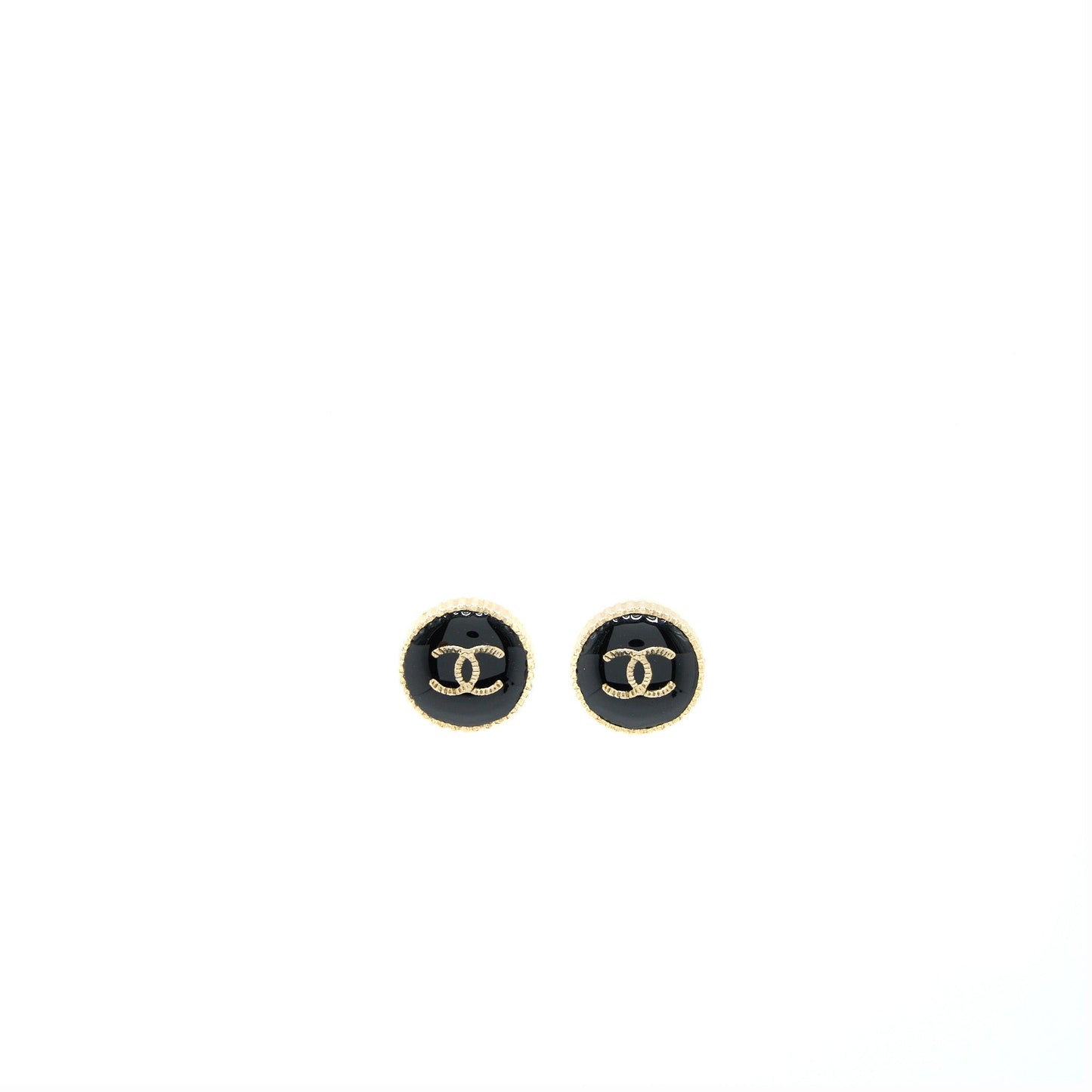 Chanel Round CC Logo Earrings Black/Gold In Gold Tone