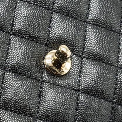 Chanel Small Coco Handle with Lizard Embossed Handle Caviar Black L