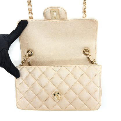 Chanel 21P Mini Rectangular Flap Bag Grained Lambskin Gold L