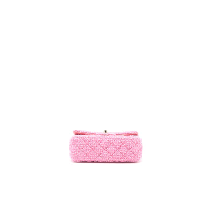 Chanel Mini Rectangular Flap Bag Tweed Pink L (Microchip)
