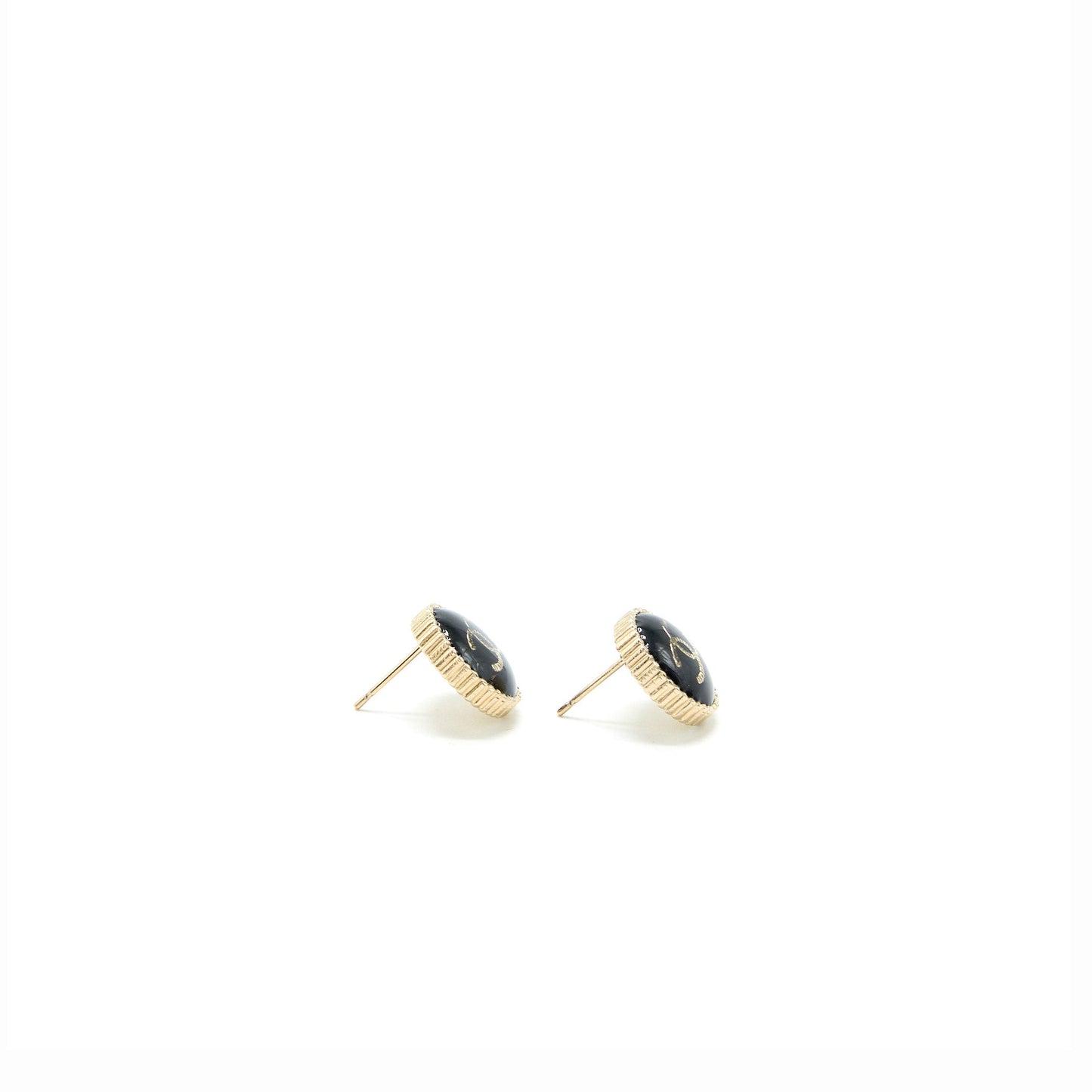 Chanel Round CC Logo Earrings Black/Gold In Gold Tone