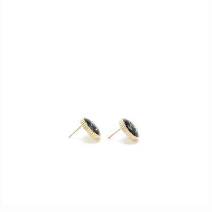 Chanel Round CC Logo Earrings Black/Gold In Gold Tone