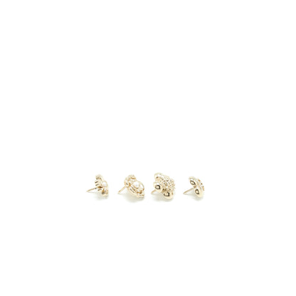 Chanel 4 Pins Brooch Crystal/Pearl Light Gold Tone
