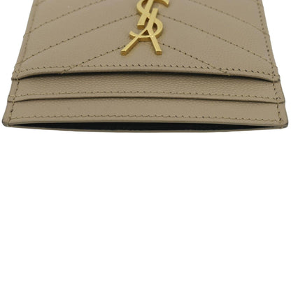 YVES SAINT LAURENT Monogram Grain Leather Card Case Beige
