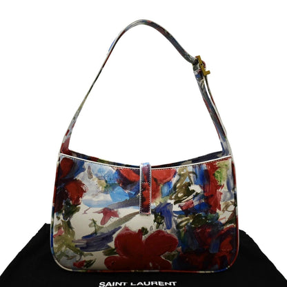 YVES SAINT LAURENT LE 5 a 7 Floral Printed Leather Hobo Bag White