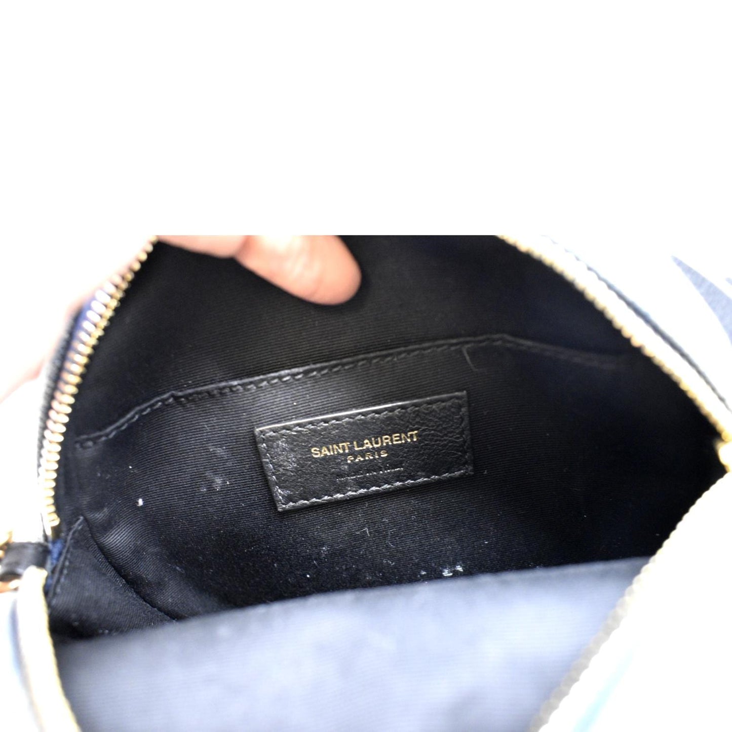 YVES SAINT LAURENT Vinyle Round Denim Camera Crossbody Bag Black