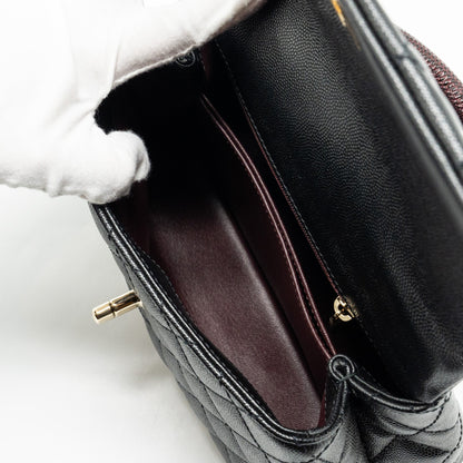 Chanel Small Coco Handle with Lizard Embossed Handle Caviar Black L