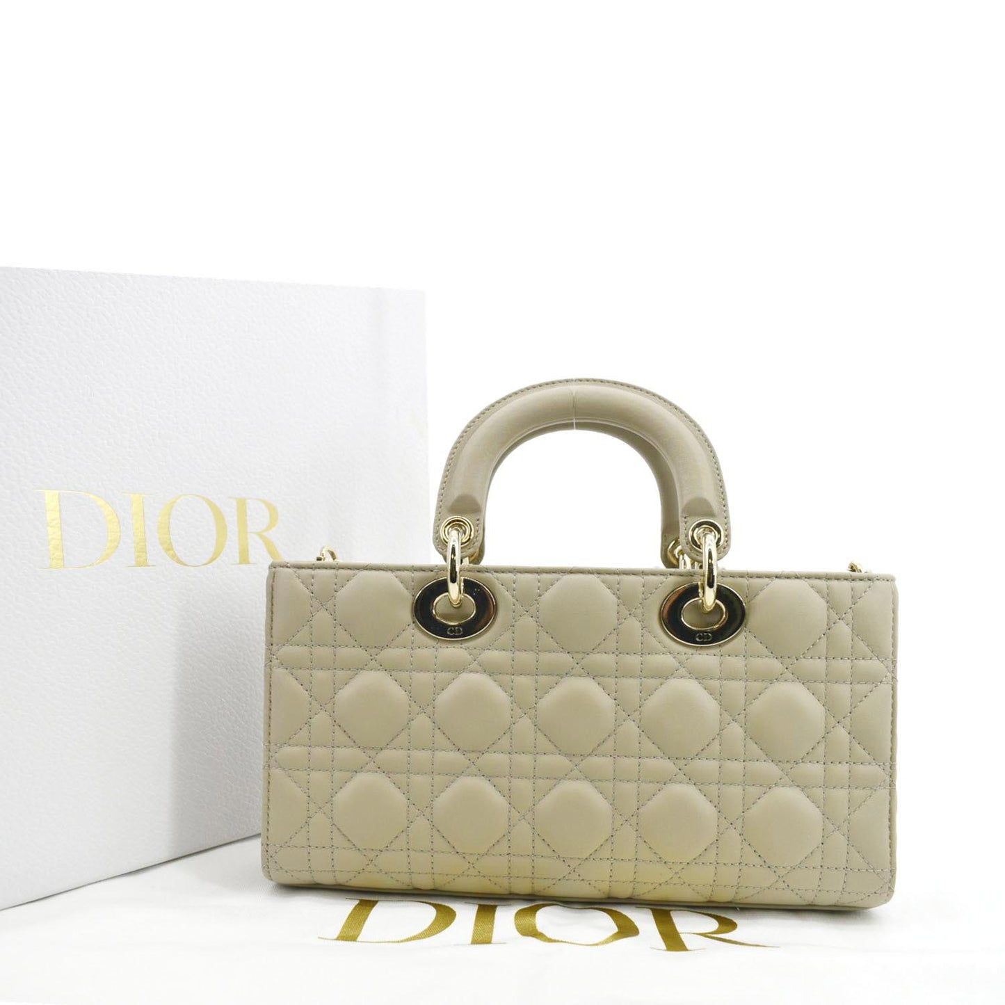 CHRISTIAN DIOR Lady D-Joy Medium Cannage Lambskin Chain Shoulder Bag Sand