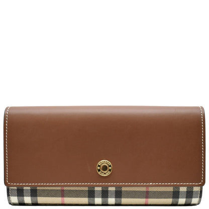 BURBERRY Continental Vintage Leather Check Wallet Brown