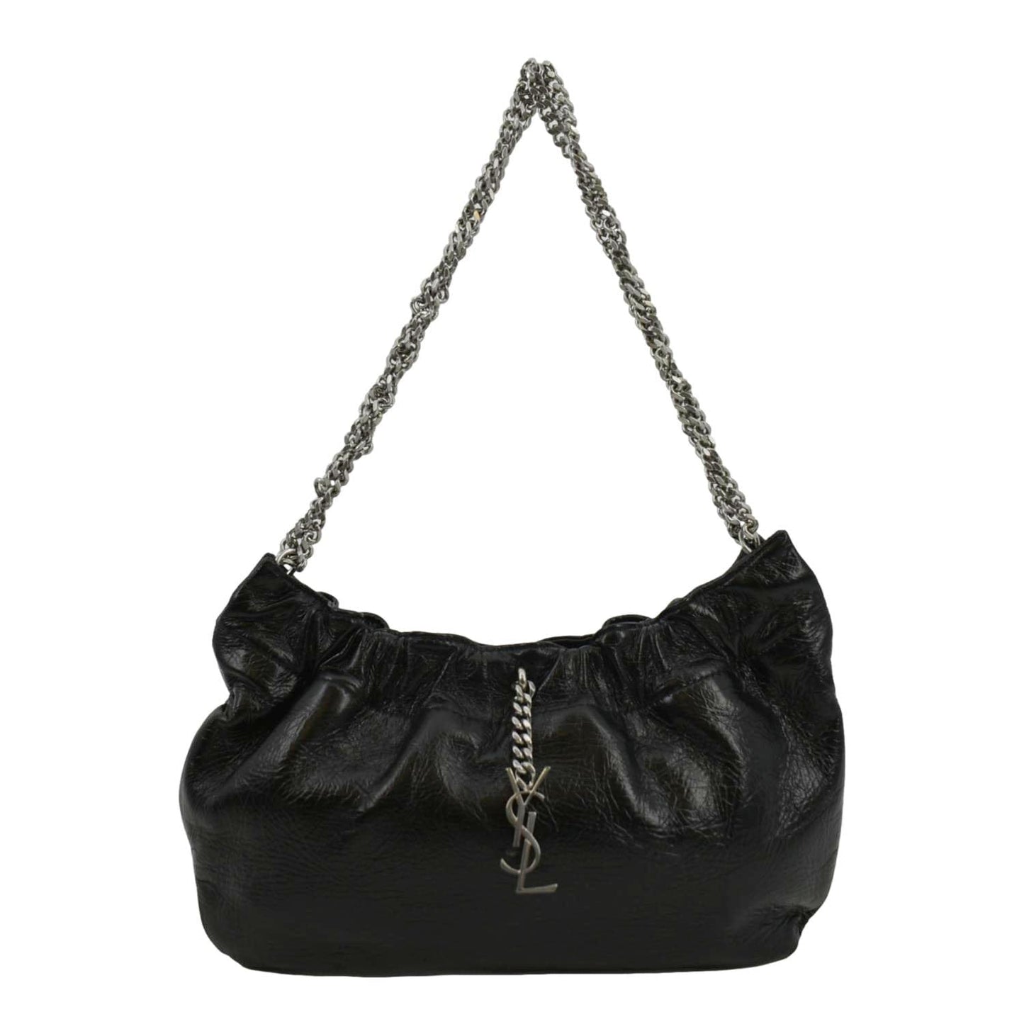 YVES SAINT LAURENT Pac Pac Ruched Leather Hobo Bag Black