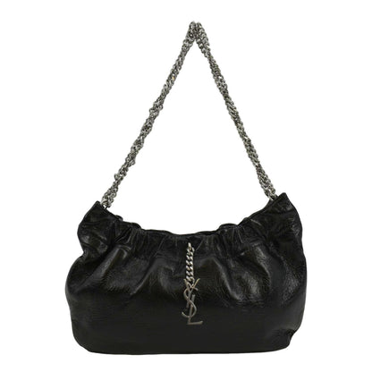 YVES SAINT LAURENT Pac Pac Ruched Leather Hobo Bag Black