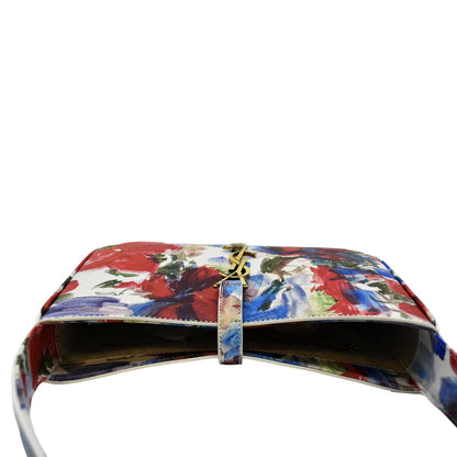 YVES SAINT LAURENT LE 5 a 7 Floral Printed Leather Hobo Bag White