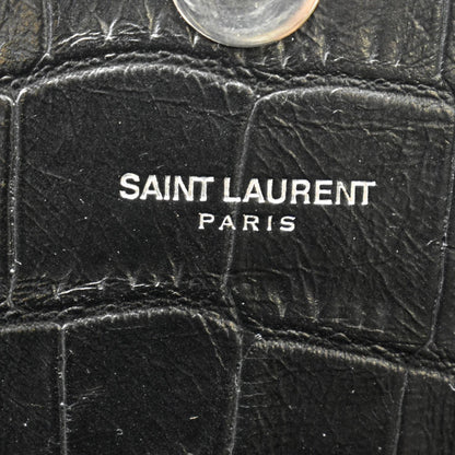 YVES SAINT LAURENT Kate Crocodile Embossed Leather Shoulder Bag Black