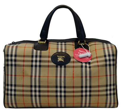 Burberry Nova Check Canvas Leather Black Beige Travel Bag