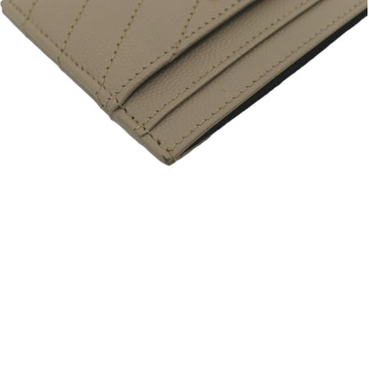 YVES SAINT LAURENT Monogram Grain Leather Card Case Beige