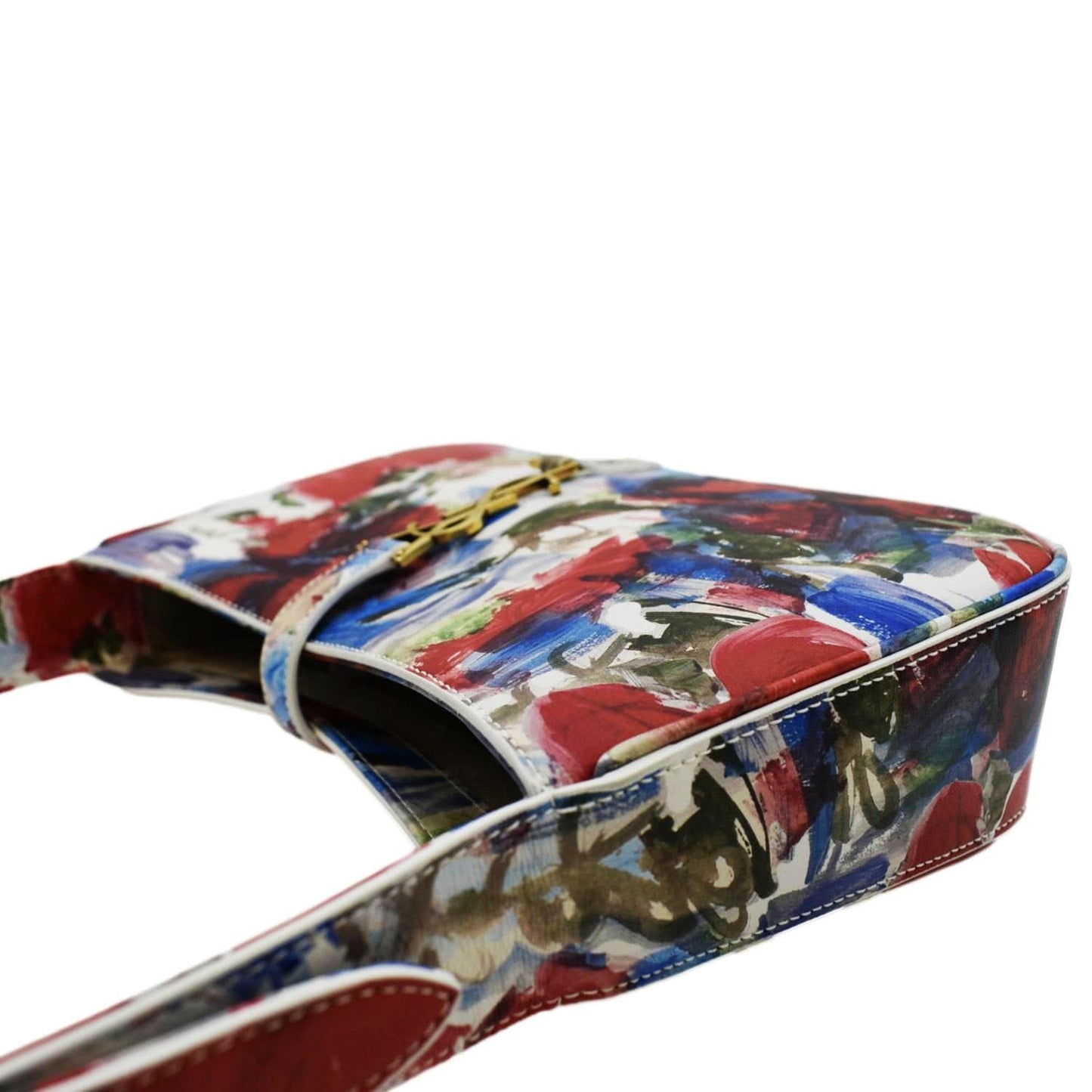 YVES SAINT LAURENT LE 5 a 7 Floral Printed Leather Hobo Bag White