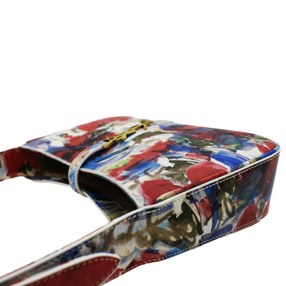 YVES SAINT LAURENT LE 5 a 7 Floral Printed Leather Hobo Bag White