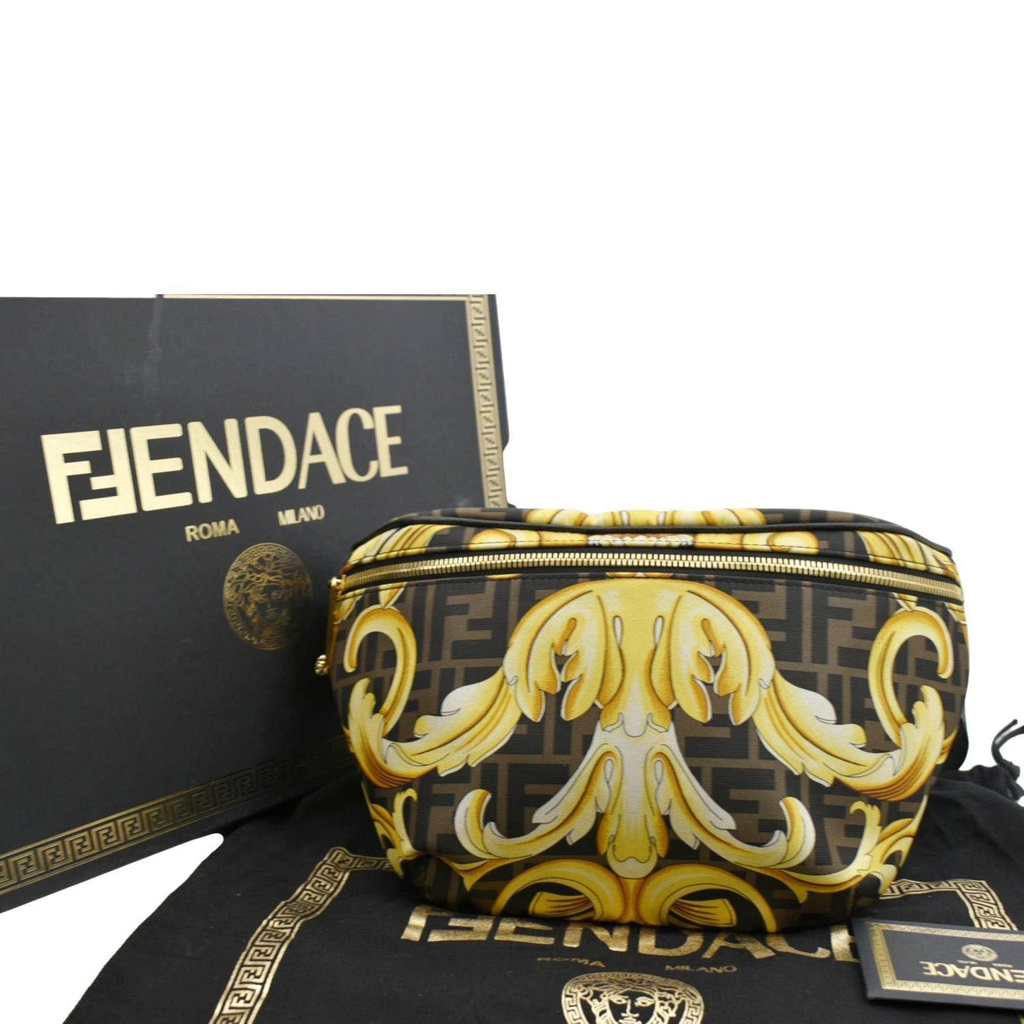 FENDI X Versace FF Baroque Nylon Belt Bag Gold