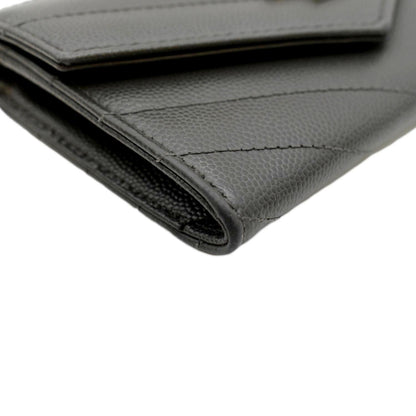 YVES SAINT LAURENT Flap Grain De Poudre Wallet Olive Green