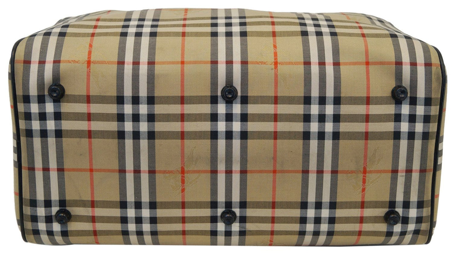 Burberry Nova Check Canvas Leather Black Beige Travel Bag