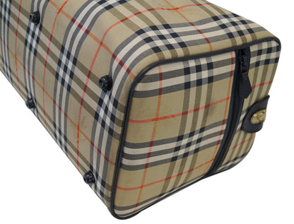 Burberry Nova Check Canvas Leather Black Beige Travel Bag