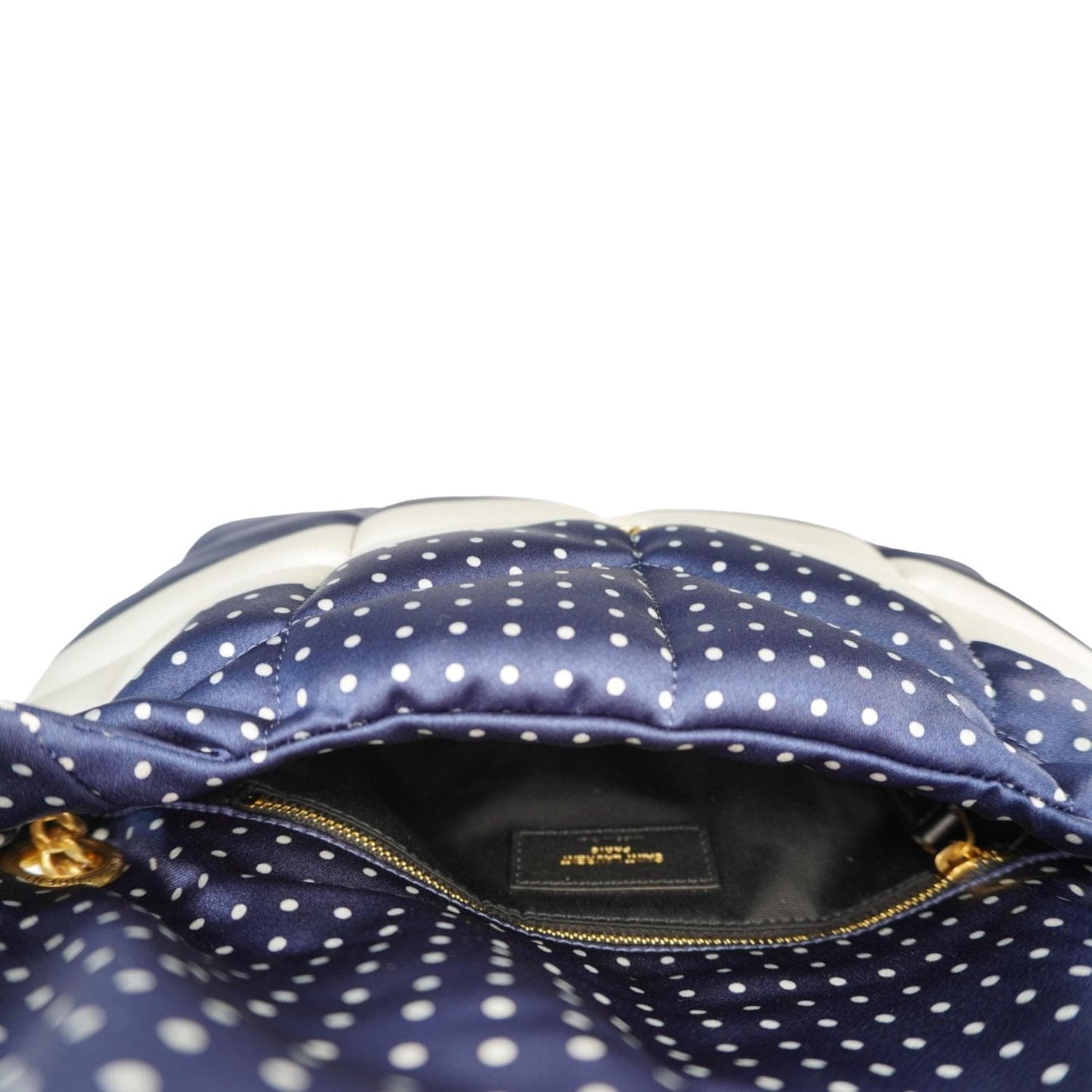 YVES SAINT LAURENT Loulou Puffer Polka Dots Canvas Crossbody Bag Blue