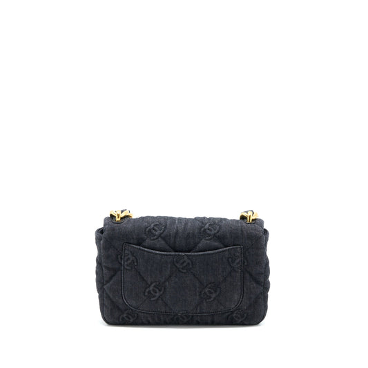 Chanel Flap Shoulder Bag with Giant Chain Denim Dark Blue Brushed  (Microchip)