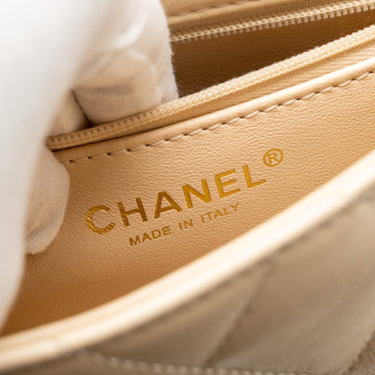 Chanel 25c Coco Love Adjustable Chain Shiny Lambskin Beige  (microchip)