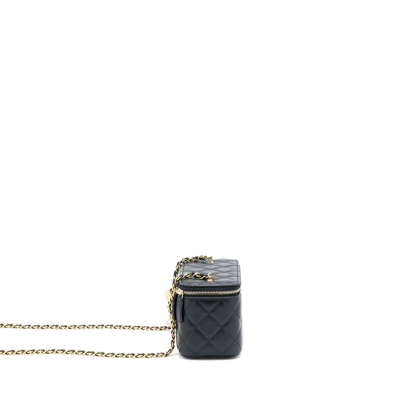 Chanel 22A Pearl Crush Long Vanity With Chain Lambskin Black
