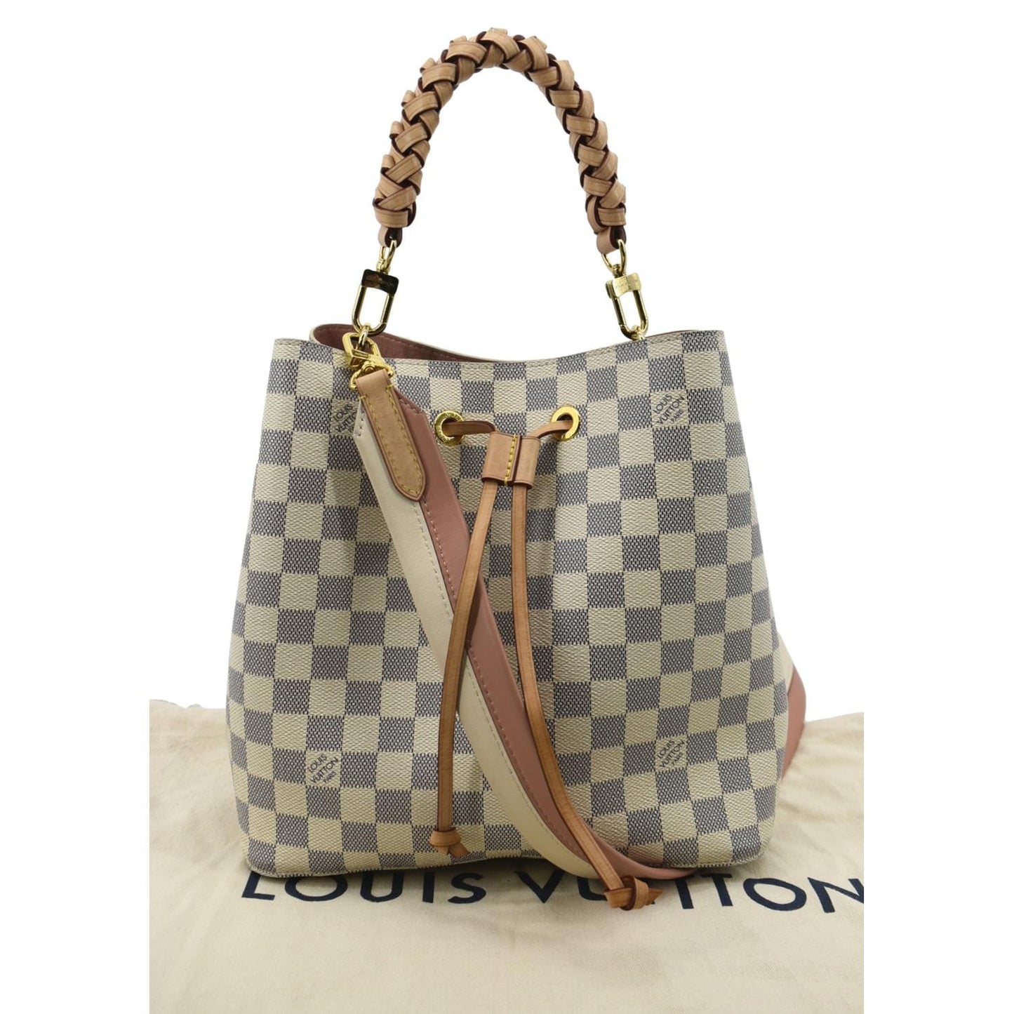 LOUIS VUITTON Neonoe Braided Handle Damier Azur Crossbody Bag White