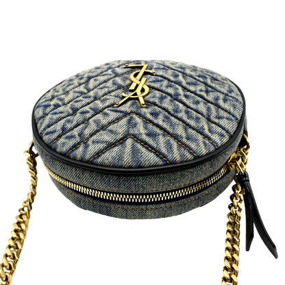 YVES SAINT LAURENT Vinyle Round Denim Camera Crossbody Bag Black