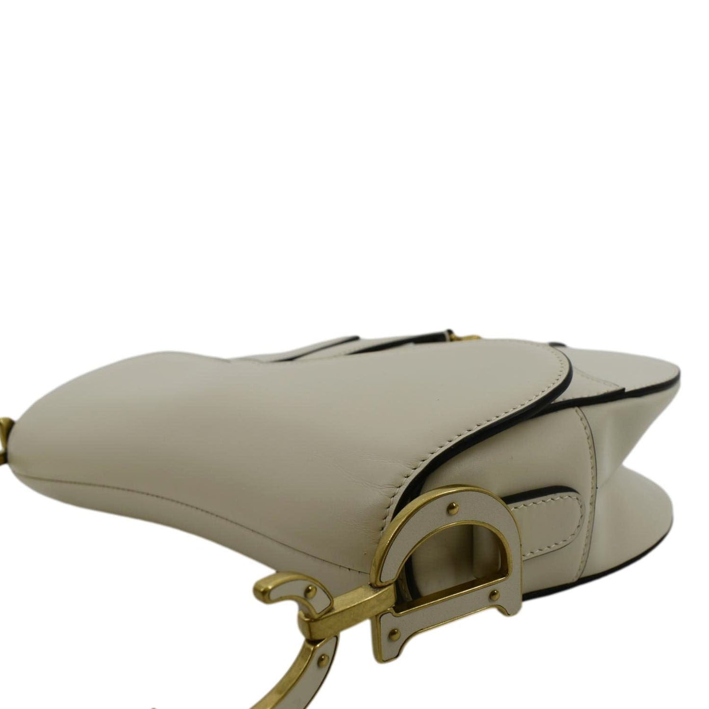 CHRISTIAN DIOR Saddle Smooth Calfskin Leather Satchel Shoulder Bag Dusty Ivory