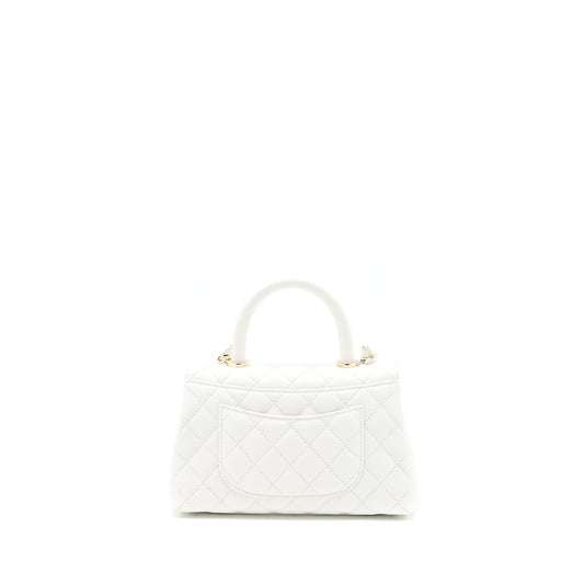 Chanel Small Coco Handle Caviar White L (Microchip)