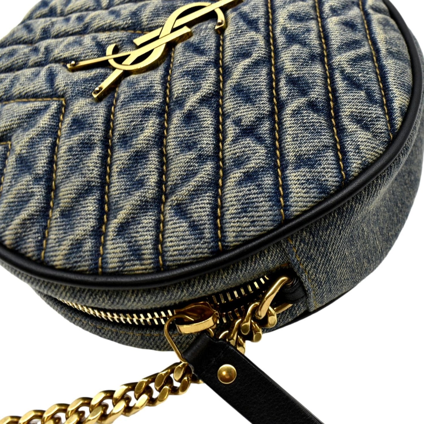 YVES SAINT LAURENT Vinyle Round Denim Camera Crossbody Bag Black