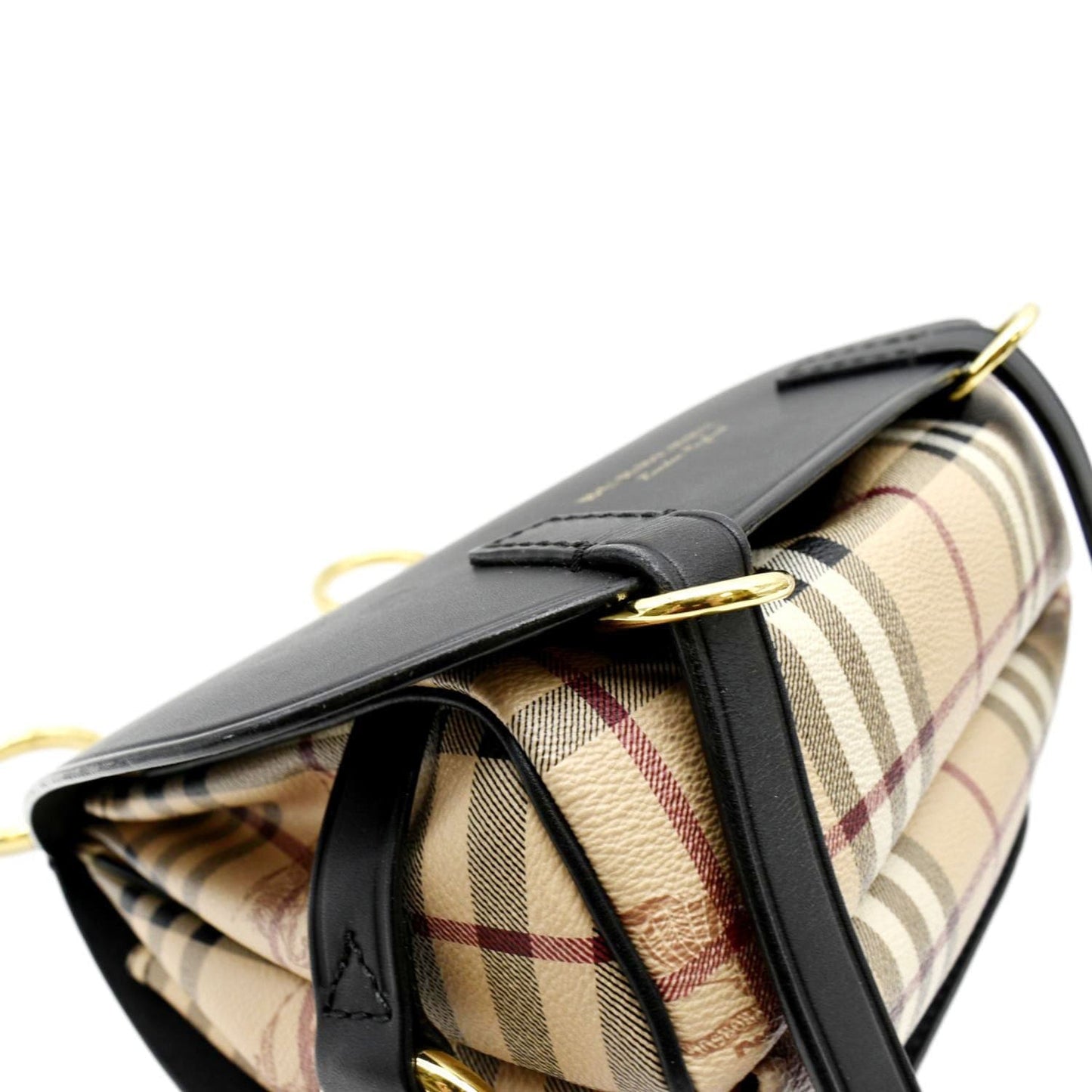 BURBERRY The Bridle Haymarket Check Leather Shoulder Bag Black