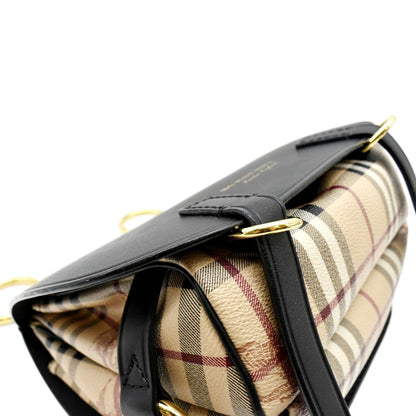 BURBERRY The Bridle Haymarket Check Leather Shoulder Bag Black