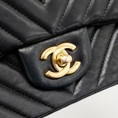 Chanel Mini Rectangular Flap Bag Chevron Lambskin Black