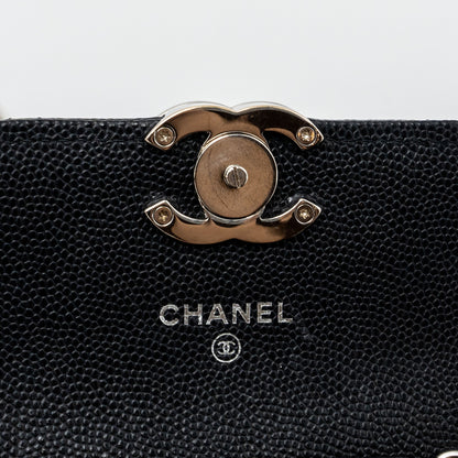 CHANEL MINI FLAP BAG WITH Coco Enamel CHAIN CAVIAR BLACK