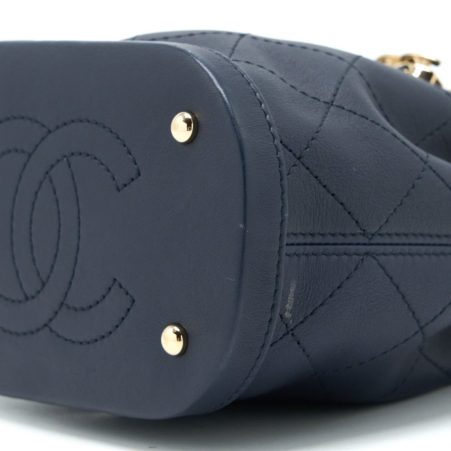 Chanel Mini Drawstring Bucket Bag Lambskin Navy