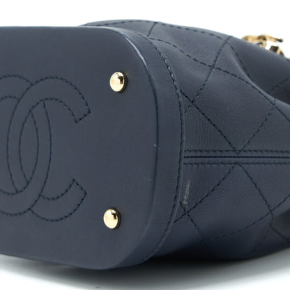 Chanel Mini Drawstring Bucket Bag Lambskin Navy