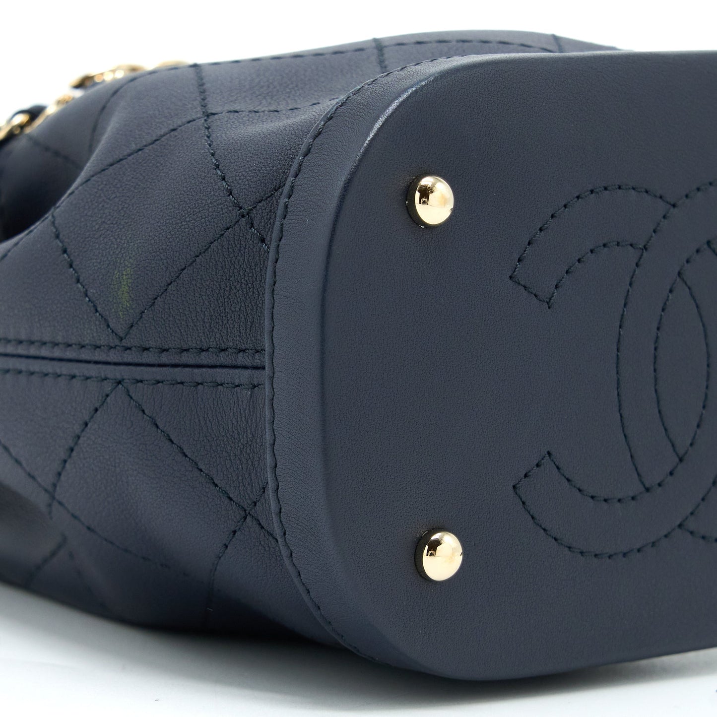 Chanel Mini Drawstring Bucket Bag Lambskin Navy