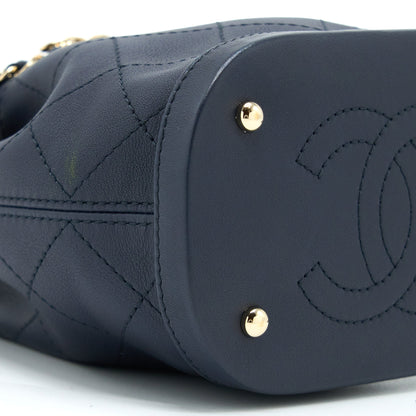 Chanel Mini Drawstring Bucket Bag Lambskin Navy