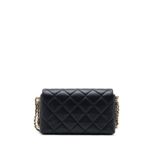 Chanel Quilted Detailed Logo Flap Bag Lambskin Black  (Microchip)