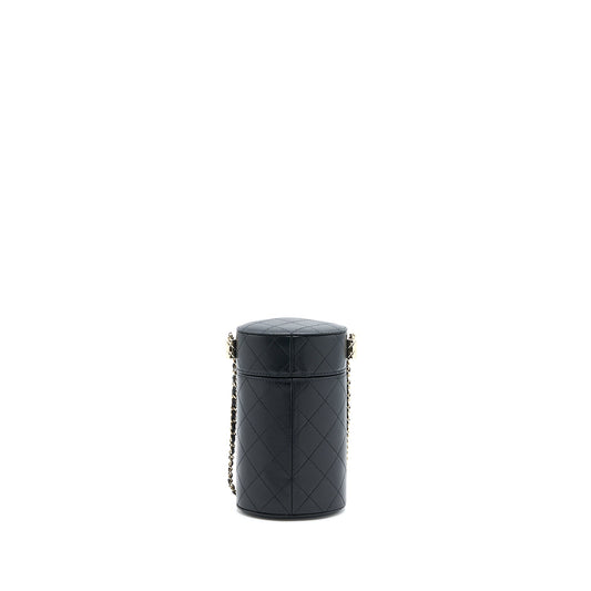Chanel Round Vanity Case With Chain Lambskin Black L