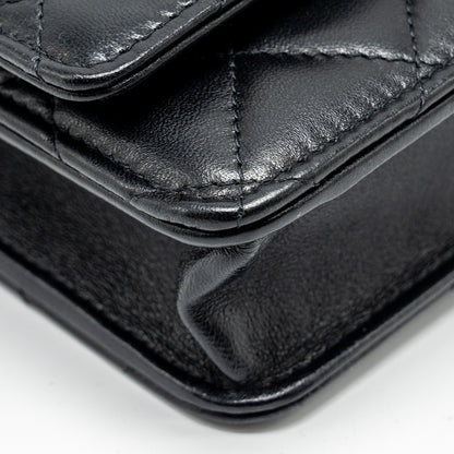 CHANEL leather top handle wallet on chain lambskin black L (microchip)