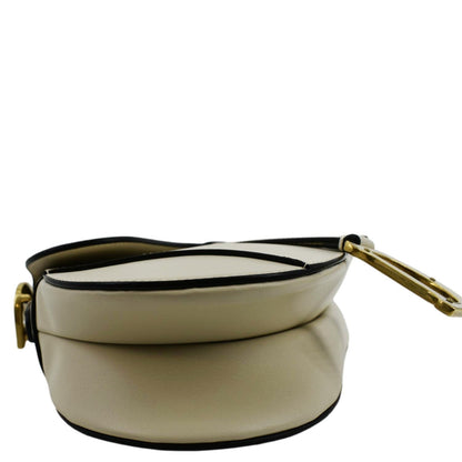 CHRISTIAN DIOR Saddle Smooth Calfskin Leather Satchel Shoulder Bag Dusty Ivory