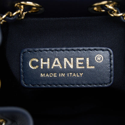Chanel Mini Drawstring Bucket Bag Lambskin Navy