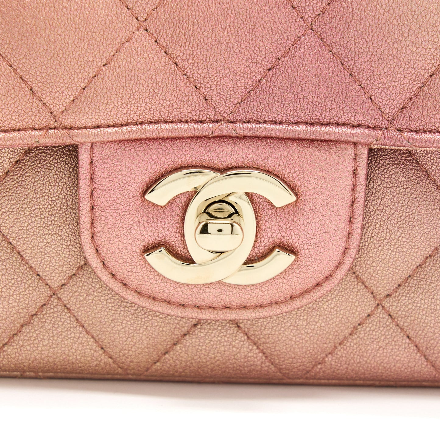 Chanel 21S Mini Rectangular Flap Bag Metallic Grained Lambskin Ombré Rose Gold L