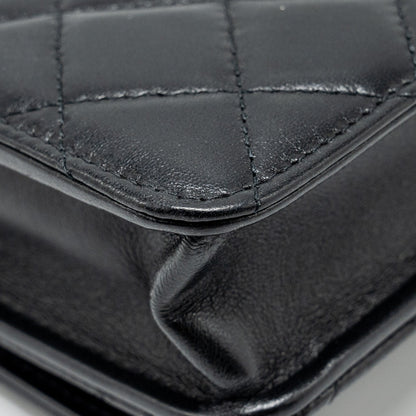 CHANEL leather top handle wallet on chain lambskin black L (microchip)