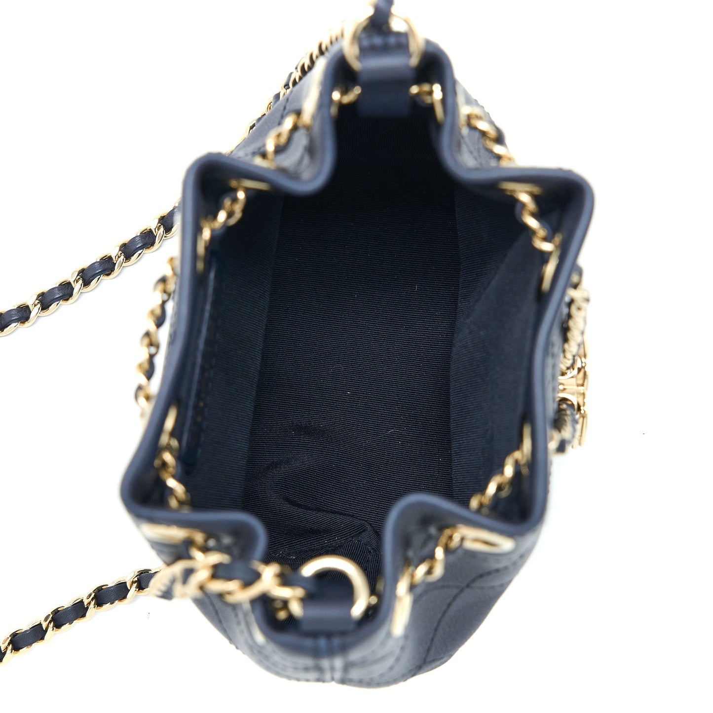 Chanel Mini Drawstring Bucket Bag Lambskin Navy